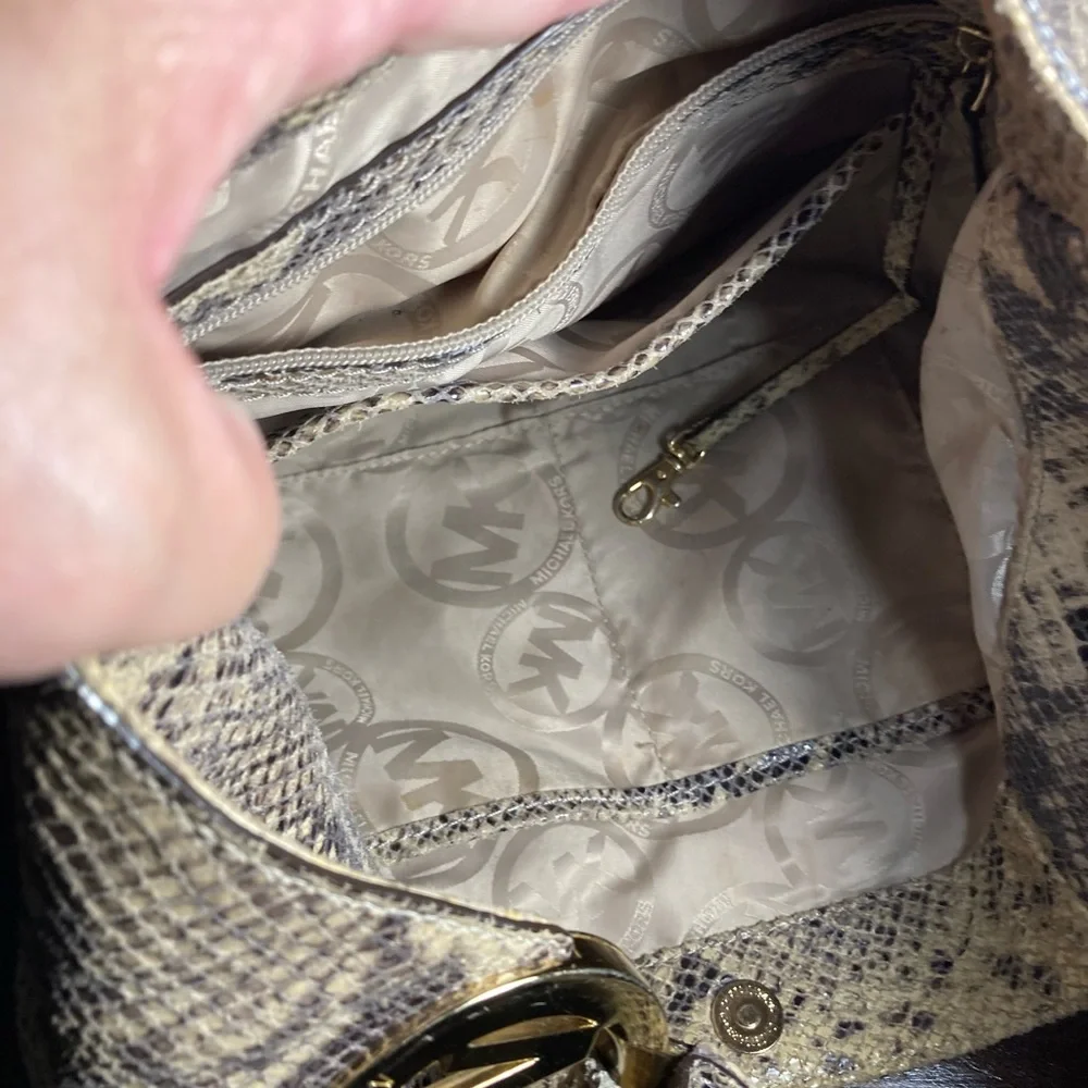 Michael Kors python embossed FULTON HOBO Shoulder Bag